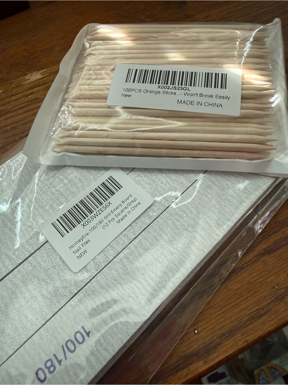 Pack of Orange Wood Cuticle Sticks & Grit Emery Boards, new